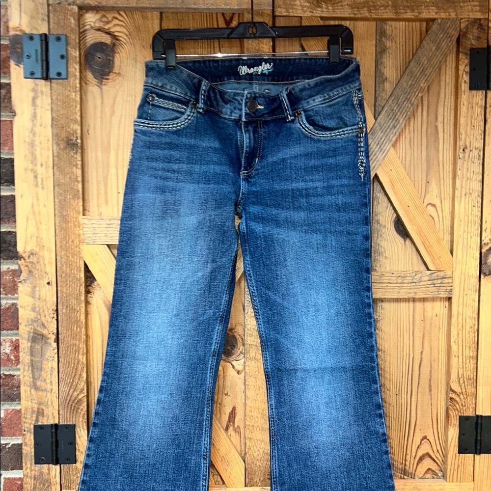 WRANGLER RETRO WOMENS DARK WASH SADIE LOW RISE FLARE/BOOT CUT JEANS NWOT - Picture 5 of 11